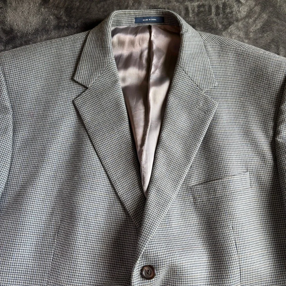Ralph Lauren Silk Wool Houndstooth Sport Coat Blazer Grey Mens 50L